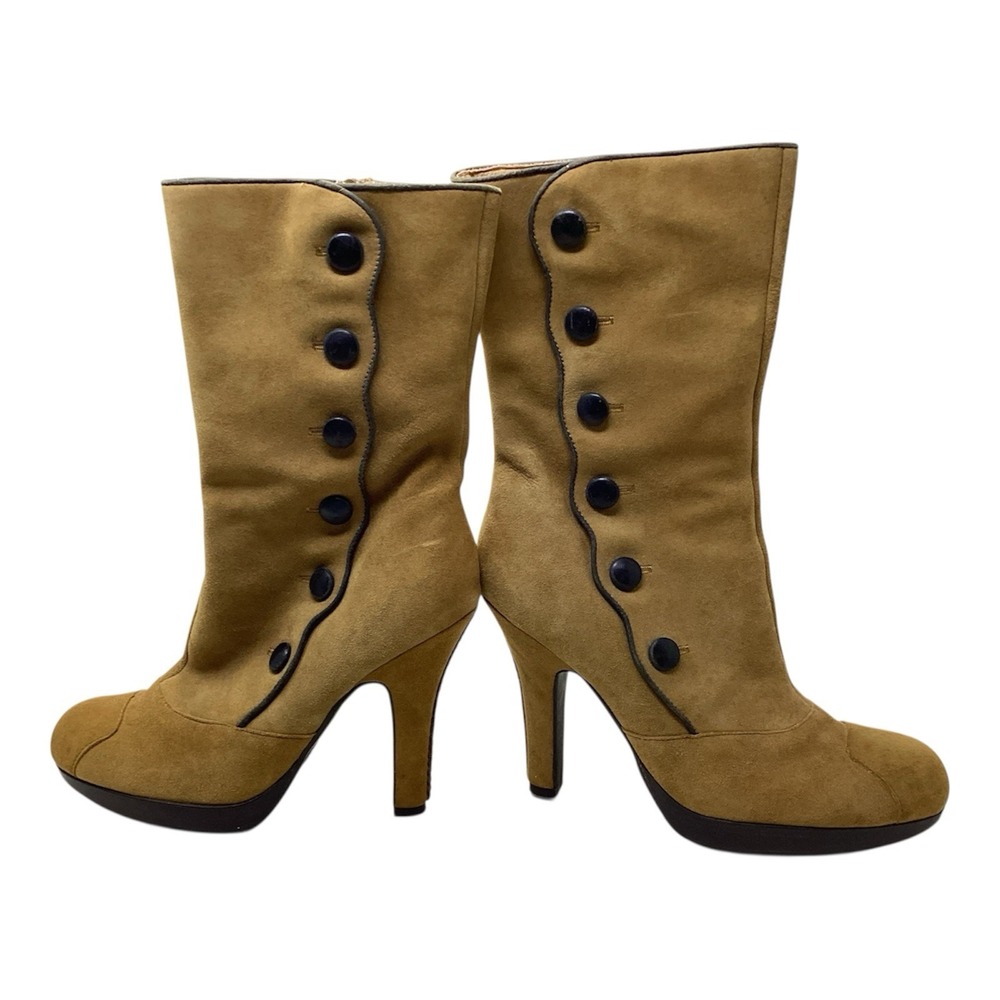 Sam Edelman Butterscotch Suede Mid-Calf Platform 4" Heeled Boots Victorian Style